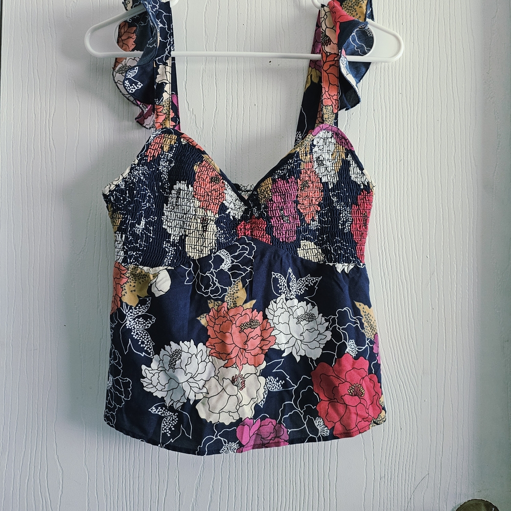 Navy Floral Camisole with Ruffle Straps